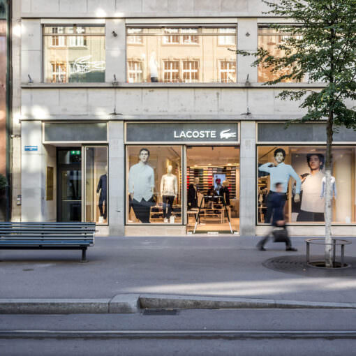 View on the facade of the Lacoste store in Zurich