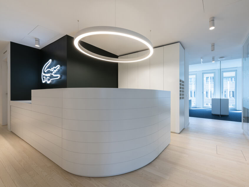 View on a reception area at the Lacoste HQ