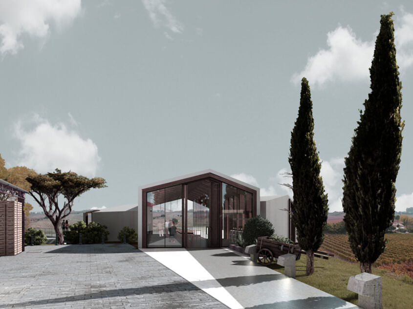 Simulation of the exterior view on the winery 